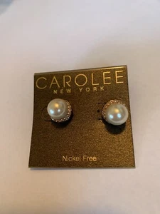 NWT Carolee pearl & pave rose gold tone stud earrings B102 - Picture 1 of 7