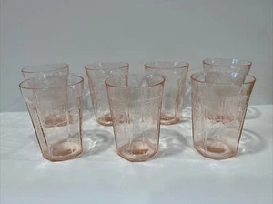 Set of 7 ANCHOR HOCKING Princess PINK Depression Glass 4” WATER TUMBLERS 9oz - Imagen 1 de 9