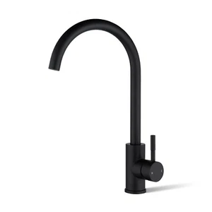 Round Matt Black Laundry Kitchen Sink Mixer Tap 360° Swivel Spout Basin Faucet - Picture 1 of 10