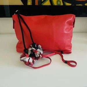 Sonia Rykiel Coral Leather Crossbody HandBag Tassel Pom Pom Convertible Clutch - Picture 1 of 13