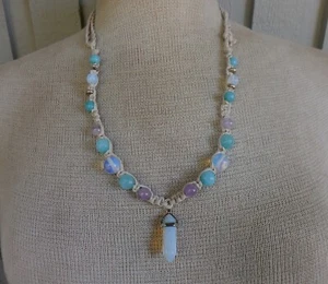 Opalite Double Terminated Point Adjustable Hemp Necklace with Amethyst Amazonite - Picture 1 of 7