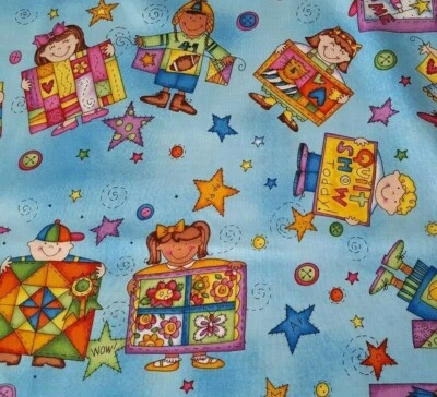 29" Kids Can Quilt Kari Pearson Quilting Treasures Quilting Theme Blue - Image 1 of 3