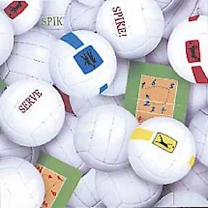 Volleyball Fabric, BTY, Sports Fabric, 216E-WHT, Cotton, TheFabricEdge - Picture 1 of 1