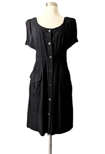MEAVE Anthropologie Kleid schwarz geknöpft Taschen Roll Tab Ärmel Gr. 2 - Bild 1 von 6