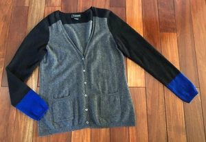 C by Bloomingdale's  100% Cashmere Color Block V-Neck Cardigan Sweater L - Picture 1 of 6