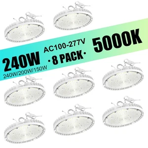 8Pack LED High Bay Light Adjust 240W/200W/150W 5000K Factory Barn UFO Shop Lighs - Picture 1 of 13