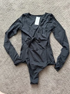 BRASHALI Womens Black Long Sleeve Bodysuit Top With Cutouts M - Picture 1 of 7