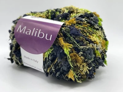 Berlini Malibu Yarn 97 Drama Black Green Gold + Bulky Component Metallic 50g 57y