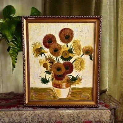 Van Gogh Reproduction Painting-OOC-Sunflowers-Floral Art-Gilded Frame-MCM-VTG - Image 1 of 4
