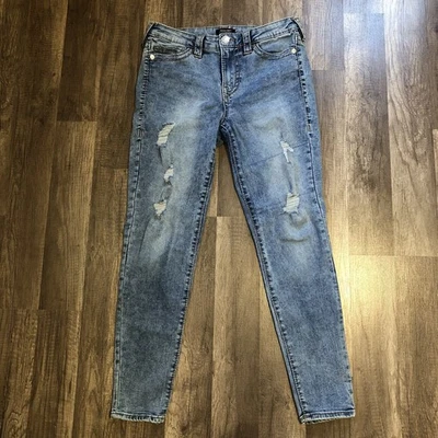Pantalones de mezclilla True Religion Jennie Curvy tiro medio súper ajustados talla 30 desgastados 32x28 Foto 1 de 4