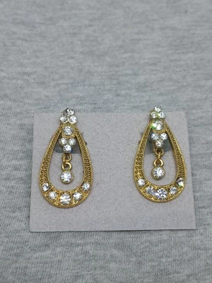 Pendientes colgantes de colección 1928 azul aguamarina cristal brillante tono dorado firmados 1,4" Foto 1 de 4