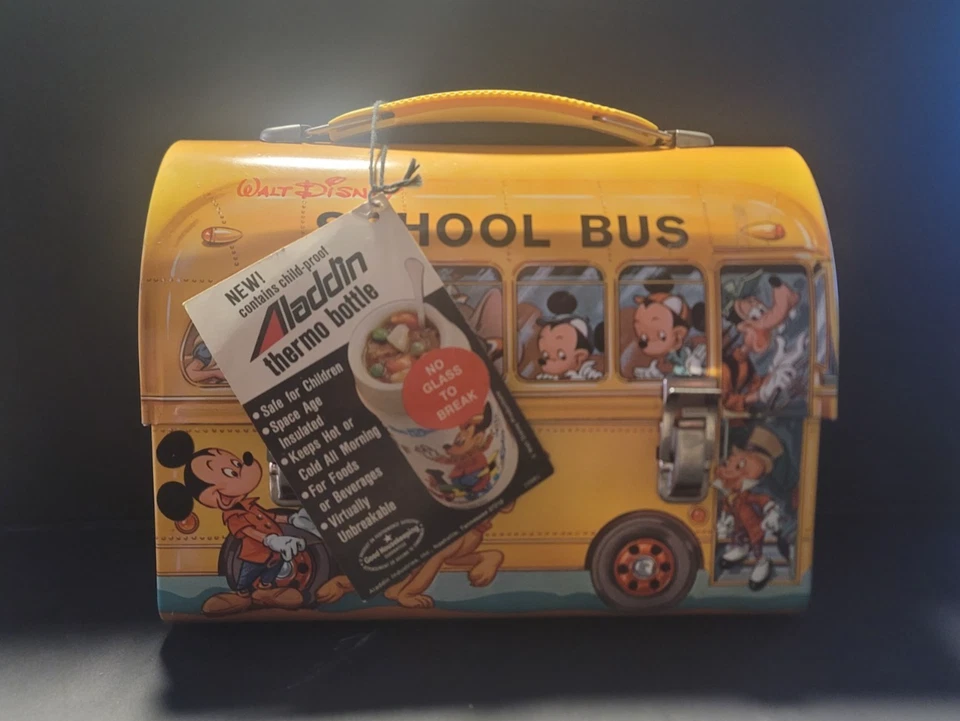 Fiambrera y termo vintage Disney School Bus con etiqueta (1961-1973) y etiqueta térmica Foto 1 de 4