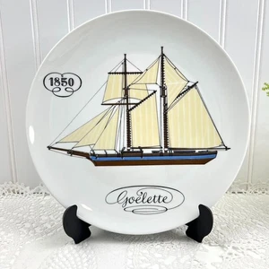Vintage Porcelaine DAuteuil France 1850 Goelette Porzellan Teller Yacht Segelboot - Bild 1 von 8