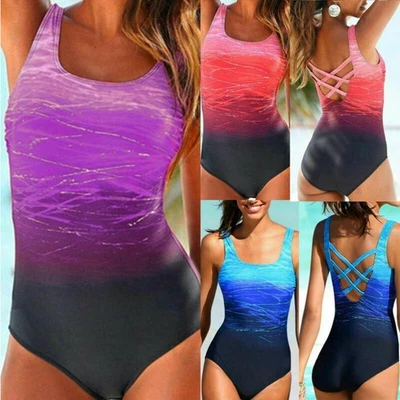 One Piece Swimsuit Womens Tummy Monokini Beachwear Swimming Control Costume - Image 1 of 4