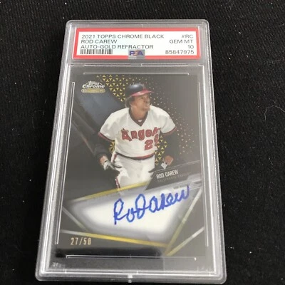Rod Carew 2020 Topps Chrome Black Gold Refractor Auto 27/50 PSA 10 - Image 1 of 2