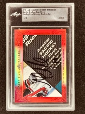 Martin Brodeur & Grant Fuhr 2015 Leaf Masterpiece Cut Signature signed 1/1 JSA - Image 1 of 2