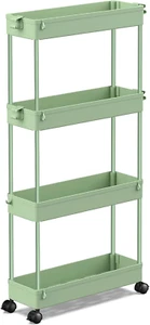 Slim Rolling Storage Cart 4 Tier Bathroom Organizer Utility Cart Mobile Shelving - Picture 1 of 12