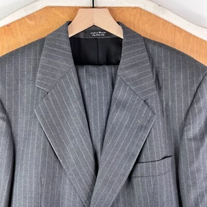 Andrew Fezza Suit Mens 44L Gray Pinstripe Wool 2 Button Super 100s Pants 34x32 - Picture 1 of 21
