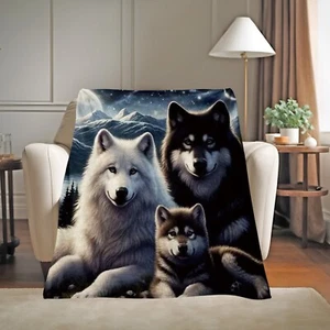 Wolf Design Microplush Fleece Throw Blanket Lightweight Ultra Soft 50x60 60x80 - Picture 1 of 14