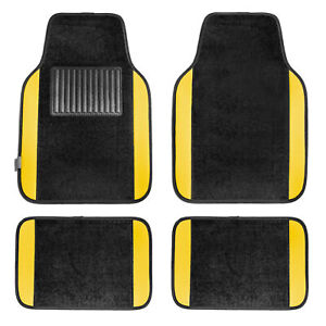 Car Floor Mats for Auto 4pc Full Set Carpet Semi Custom Fit Yellow Black w/ Gift