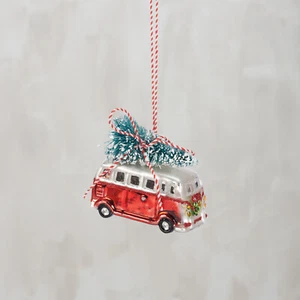 New Blown Glass Style Bus Ornament with Glitter Accents Christmas Tree Holiday - Picture 1 of 4