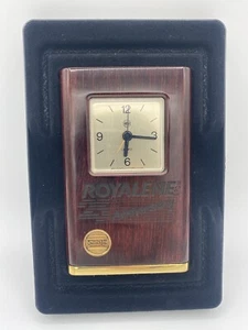 Vintage Uniroyal Chemical ROYALENE Holz Schreibtischuhr batteriebetrieben selten! FUNKTIONIERT! - Bild 1 von 11