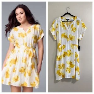 Simply Vera Vera Wang White Yellow Floral Tie-Waist Shirt Dress Size XXL - Picture 1 of 9