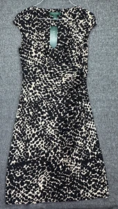 Lauren Ralph Lauren Kleid Damen 4 Braun Schwarz Leopard Faux Wickeloptik V-Ausschnitt - Bild 1 von 12