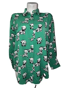 Nuevo Top Elli Blanco Para Mujer Talla S Verde Perro Estampado Botón Camisa Cuello Novedad - Imagen 1 de 6
