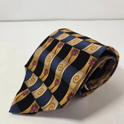 Corbata de lujo XMI Signature amarillo azul a rayas patrón floral 100 % seda Foto 1 de 4