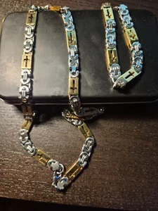 Orthodox Christian Cross Chain Necklace Bracelet Set Stainless Steel Gold Color - Picture 1 of 5