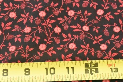 24" Long, Vintage, Red Calico on Black Quilt Cotton, Cranston, V270 - Image 1 of 4