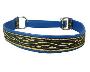 Soft Leather 1" Wide Martingale Dog Collar Choker Fits 16"-19.5" neck Blue