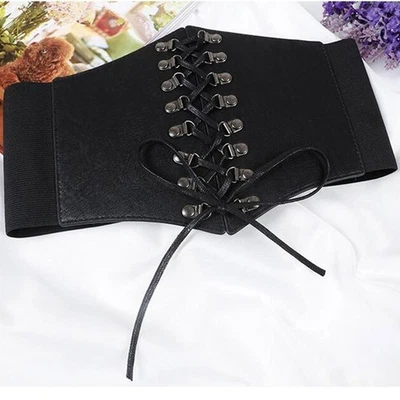 Women Wide Belt, Corset, PU Leather, Gothic, Lolita, Dress, Decoration C Black - image 1 of 4