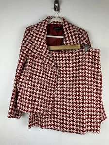 SET tuta donna nuova con etichetta Talbot pied de poule rosso e bianco giacca gonna taglia 16 - Foto 1 di 19