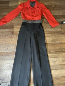 Vintage 70er Jahre Strait Lane rot & schwarz Overall mit Gürtel Größe Small TOLL - Bild 1 von 10