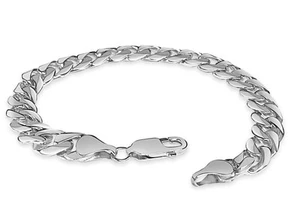 10k Solid White Gold Handmade 9mm Curb Link Bracelet, 9", Approx 35.6g - Picture 1 of 3