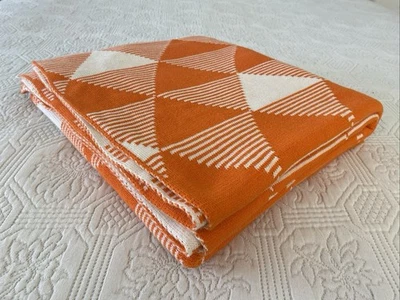 Morgan & Finch Orange Cream Argyle Cotton Knit Throw Lap Blanket Square 155cm - Image 1 of 4