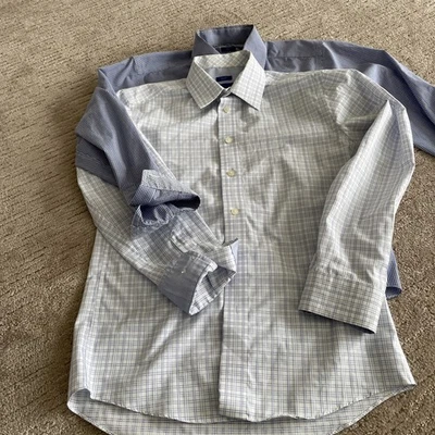 2 Egara мужской M платье рубашка не железо Slim Fit клетку синий - Изображение 1 из 4