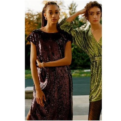 New Anthropologie Maeve Kara Sequined Mini Dress $168 X-SMALL Wine  - Image 1 of 4