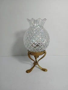 Fenton Glass Pineapple White Iridescent Candle Holder w Brass Stand CL3 - Picture 1 of 17