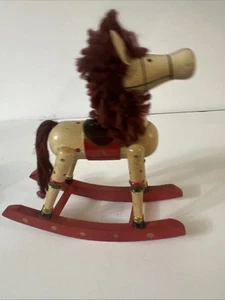 Vtg Classic Wooden Rocking Horse Christmas Nursery Decoration 7” X 7” Decor - Picture 1 of 4