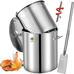 84 Quart Stainless Steel Seafood Boil Pot with Basket & 48'' Large Mixing Paddle - Picture 1 of 6