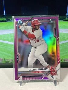 Bowman 2021 cromo #BCP-226 refractor fucsia Malcom Núñez #/199 Cardinals - Imagen 1 de 2