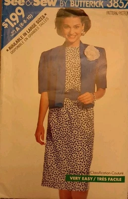 VINTAGE BUTTERICK Sewing Pattern #3857 Misses' JACKET & DRESS size 6-8-10 UC/FF - Image 1 of 4