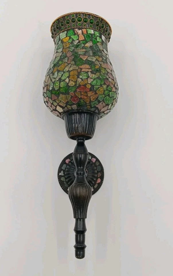 Aplique turco mosaico luz vela pared marroquí Tiffany colorido verde amarillo Foto 1 de 4