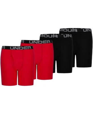 Paquete de 4 calzoncillos boxer de algodón Under Armour L52136 rojos/negros para niños talla YMD Foto 1 de 4