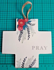 Rustic White Wooden Wall CROSS Religious Christian Home Decor Floral Design NEW - Picture 1 of 6