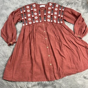 Zara Girls Size 10 Cotton Button Up Floral Embroidered Dress - Picture 1 of 17