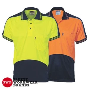 DNC Workwear Mens Hi Vis Cool 2 Tone Panel Polo Shirt Safety Tradie Uniform 3891 - Picture 1 of 3
